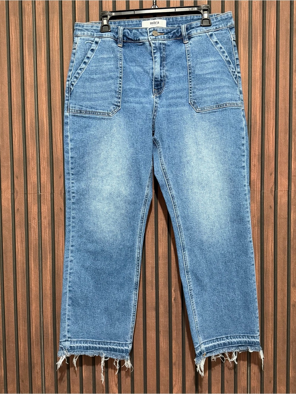 Mica High Rise Straight Leg Distressed Hem Jeans Size 31